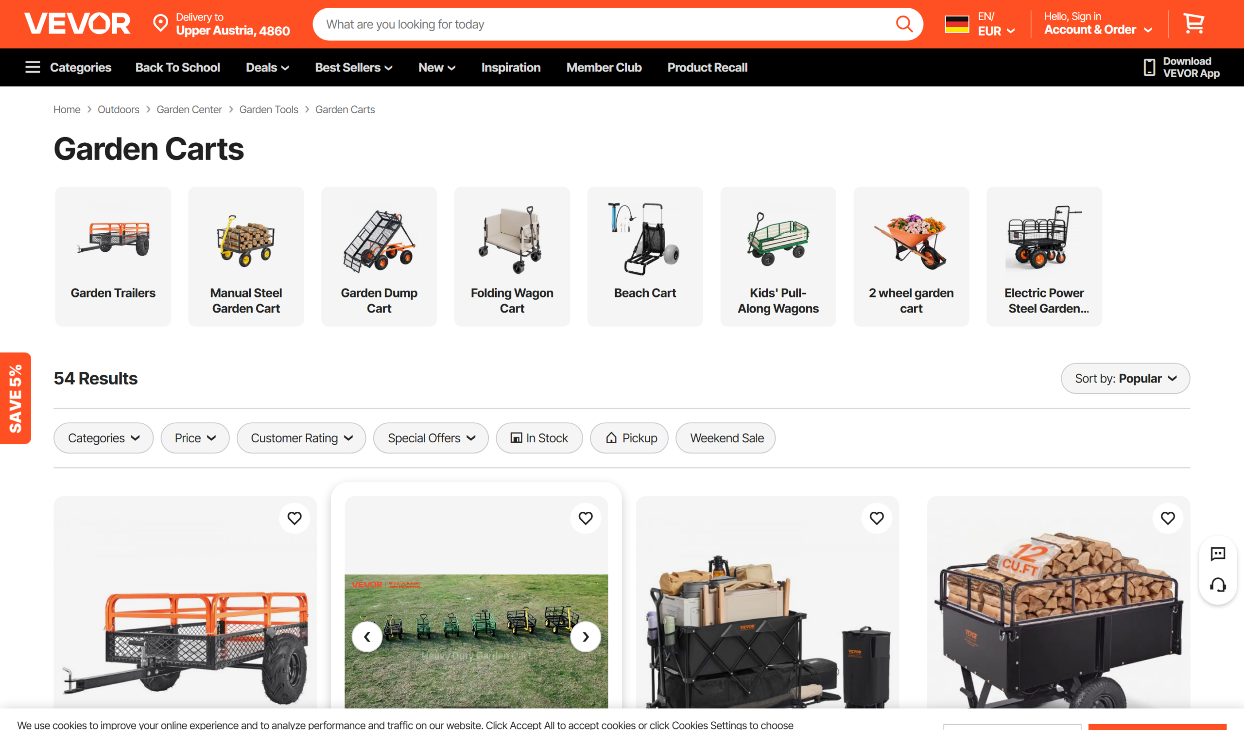 VEVOR dump cart vs Gorilla Carts comparison starting with VEVOR's garden dump cart category page