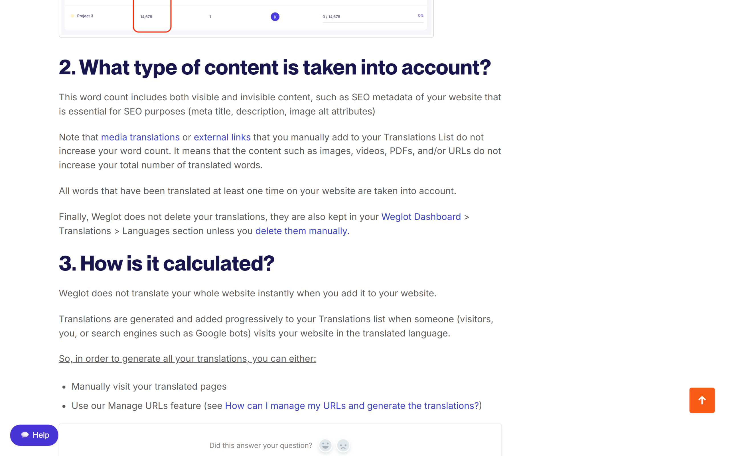 Weglot help centre article explaining how the number of translated words is calculated